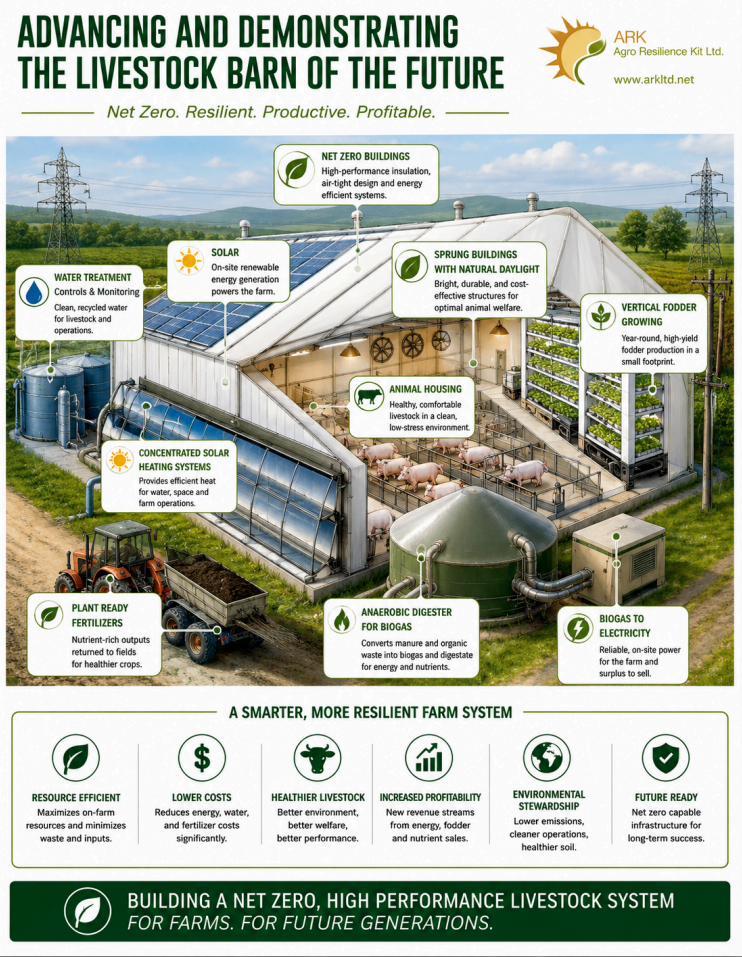 Advancing and Demonstrating the Livestock Barn of the Future — ARK net-zero system infographic